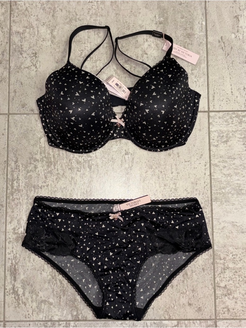 NWT Victoria's Secret Black Bikini Panty with White Heart Print - Picture 9 of 9